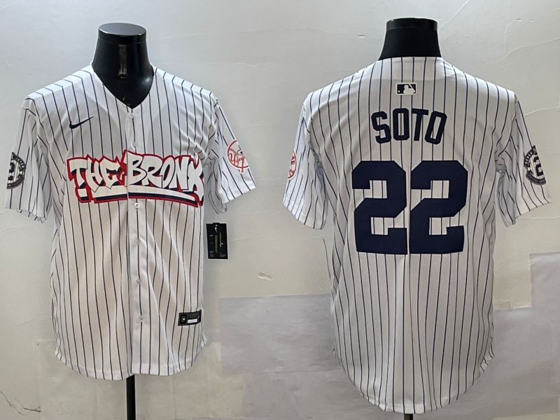 Men New York Yankees #22 Soto White Stripe four generations Joint Name 2025 Nike MLB Jersey style 1->new york yankees->MLB Jersey